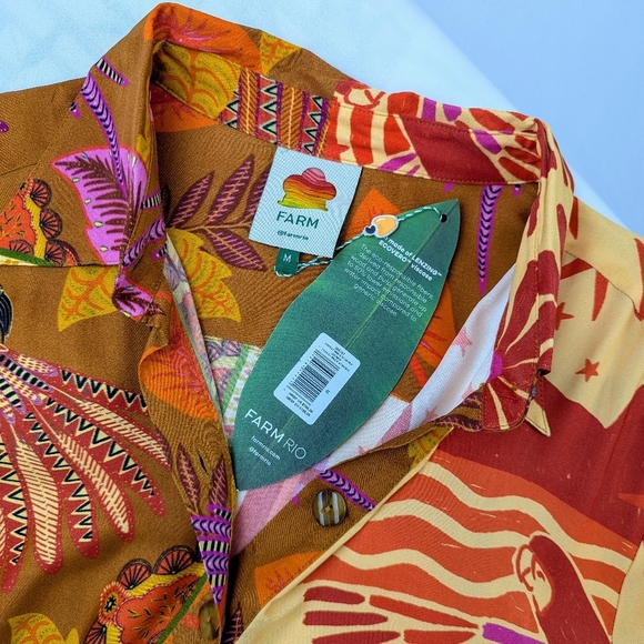 FARM Rio Button Front Long Sleeve Oversized Forest Mixed Scarves Multi M NWT - Picture 15 of 16